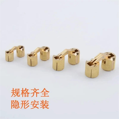 Copper Barrel Hidden Cabinet Hinge Set for Furniture, Cylindrical Concealed Brass Hinge, Low Profile Display