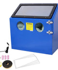 Beefed Up Heavy Duty 110L Bench Top Sandblast Cabinet With Built In Blast Gloves No Sand Leakage, blue ergonomic design, LED accessories