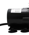 Quiet Brushless Submersible Sump Pump With Slick DC Motor And Easy USB Hookup For Smooth Operation and No Fuss. Side view of compact black pump.