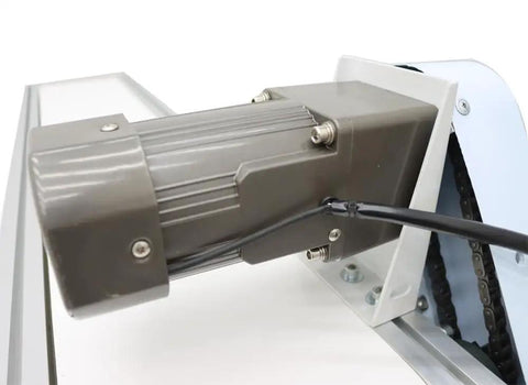 Close-up of motor on PVC Flat Belt Conveyor System With Aluminum Frame Adjustable Speed 47.2 Inch Long And 7.87 Inch Wide 110V 60Hz