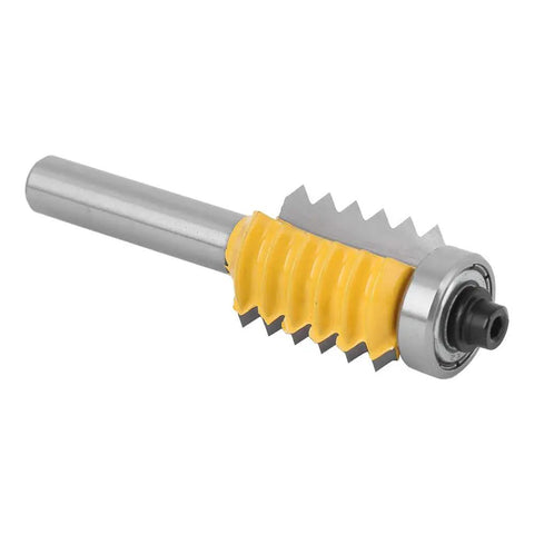 Solid Wave Type 8-Shank Woodworking Cutter Rail And Stile Router Bit With Carbide Milling Knives For Chipless Cutting Plus Anti Reverse Design In Durable Build For Smooth Pro Edges, showing a carbide bit with a yellow wave profile.