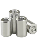 Heavy Duty Cnc Aluminum Spacer Sleeves With Non Threaded Standoff Washers In Exact M5 Size And Twenty Millimeter Length Silver Finish, four sleeves displayed.