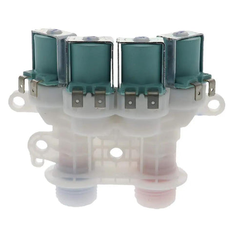 Whirlpool Washer Water Valve Replacement for W11096267 in white and blue, fits many models, durable and leakproof part.