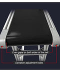 Rugged Belt Conveyor System With Adjustable Speed And Aluminum Frame For Industrial Transport. Close-up of belt and frame details.