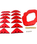 Pro Grade Aluminum Router Table Round Corner Template With Hella Sharp Radius Gauges, red aluminum templates and accessories.