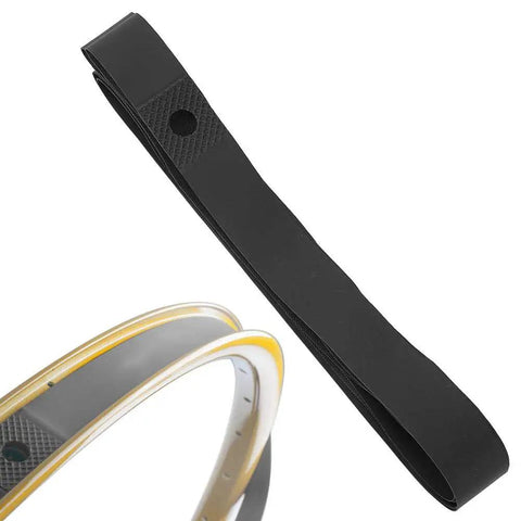Bike Tire Rim Tape 24 Inch PVC Bicycle Tire Liner Puncture Proof Belt To Protect Your Tire Inner Tube From Nails Glass Thorns Easy To Install Black No More Flats For Everyday Rides, showing black liner and rim