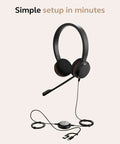 Evolve 20 Dual-Ear Wired Headset with USB-C USB-A connectors, black color, noise-canceling mic for office and home use