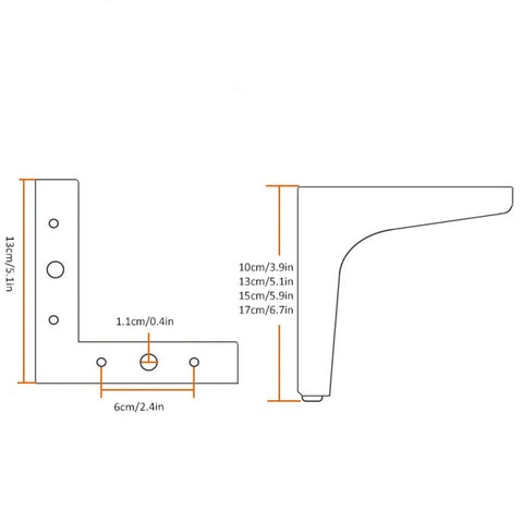 Heavy Duty Carbon Steel Furniture Legs With Slick Non Slip Rubber Bottoms And Included Screws For Sofas Couches And Cabinets Tough Gold Build dimensions diagram.