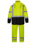 High Visibility Yellow Rain Gear For Men, ANSI Class 3 Reflective Rain Coat And Pants Set shown front view
