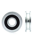 Two Pack 6x33x8 Mm V Groove Bearing Pulley Wheel Set In Stainless Steel Wire Guide Roller For Lifting Mechanical Parts Heavy Duty Rustproof Construction With Silent Smooth Operation For Indoor And Outdoor Use, front and side view