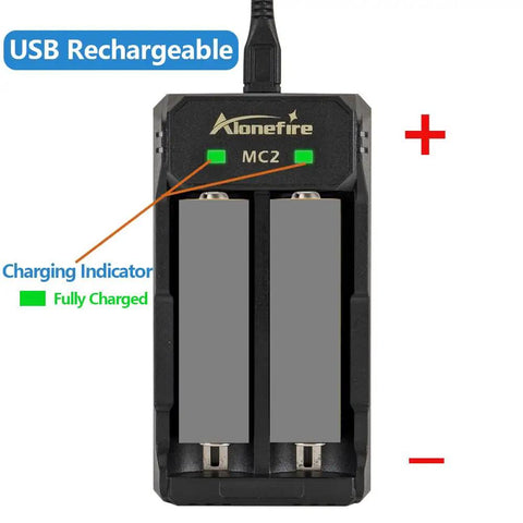 Charger for Beast Mode 20W 365nm UV Flashlight With USB Rechargeable Battery Battery Included Black Light with two battery slots.