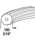 Diagram of 0.185 Inch Bulk Screen Spline Roll For Window Screens with serrated core, 250 Ft Extruded Vinyl Black Spline, DIY use.