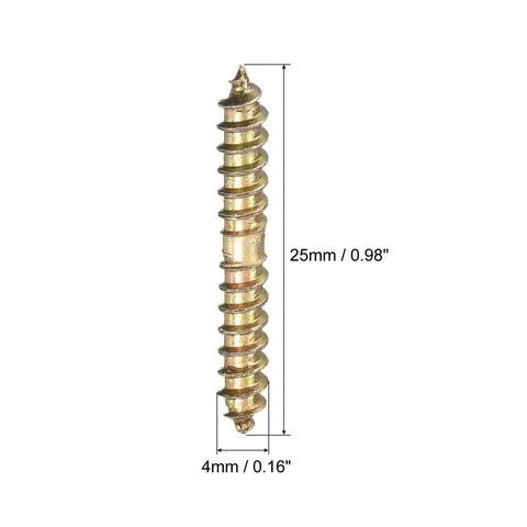Knockout Set Of 24 Heavy Duty Hanger Bolts And Double Ended Dowel Screws With Self Tapping Threads For Solid Wood Jobs, 25mm long.