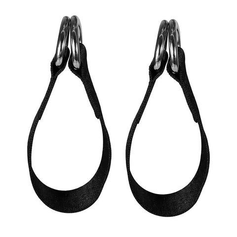 Two Pack Tree Swing Straps Hanging Kit For Tree Swing Seats Hammocks Planks And Gym Cables Durable Nylon Fitness Pull Up Straps Weather Resistant Easy Install Heavy Duty Swing Kit, showing black straps with metal rings for outdoor use.