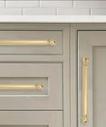 Installed 10 Pack Champagne Bronze Finish Heavy Duty Solid Zinc Alloy Cabinet Pulls With 5 Inch Hole Centers on kitchen drawers and doors