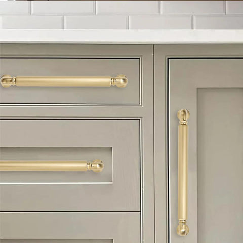 Installed 10 Pack Champagne Bronze Finish Heavy Duty Solid Zinc Alloy Cabinet Pulls With 5 Inch Hole Centers on kitchen drawers and doors