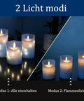 Sky Blue LED Flameless Candle Set With Embedded Starlight String, two lighting modes displayed side by side