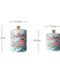 Premium Vintage Enamel Ceramic Tea Storage Jar Airtight Large Capacity Dry Food Canister with floral design, 14.3cm and 10.2cm sizes.