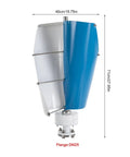Side view of Portable Vertical Axis Wind Turbine Generator 12V 24V, 100W Max Power IP67 Weatherproof with size dimensions shown.
