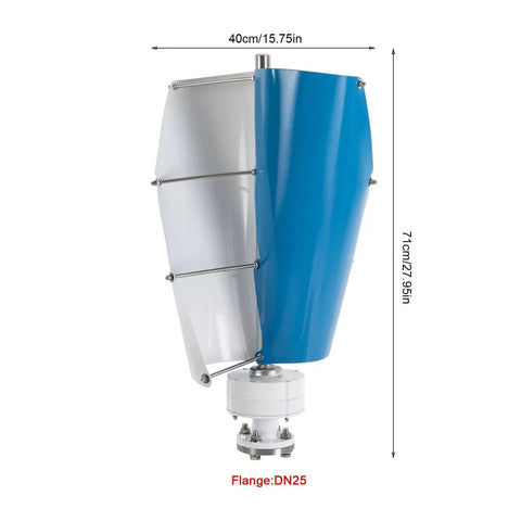 Side view of Portable Vertical Axis Wind Turbine Generator 12V 24V, 100W Max Power IP67 Weatherproof with size dimensions shown.