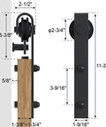 6.6Ft Black Barn Door Hardware Kit For Double Sliding Doors, Carbon Steel Heavy Duty Track System With J-Shape Hangers dimensions view