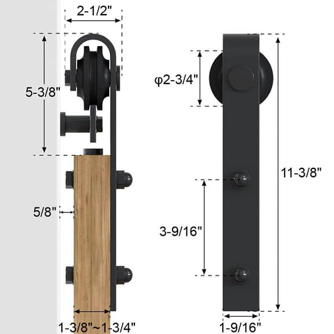 6.6Ft Black Barn Door Hardware Kit For Double Sliding Doors, Carbon Steel Heavy Duty Track System With J-Shape Hangers dimensions view
