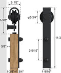 Heavy Duty Black Barn Door Hardware Kit For Double Sliding Doors Carbon Steel Track And Rail J Shape Easy Install For 60 Inch Closet Panel No Door Included, showing dimensions and component details.