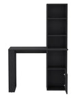 Boss Level Gaming Standing Desk With Smooth Hydraulic Lifts And Zero Sweat Interlocking Assembly For Rugged Modular Home Office Workstation Configuration in black, showcasing storage shelves.