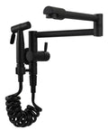 Brass Kitchen Faucet With Side Sprayer And Wall Mount Pot Filler, 360 Degree Rotating Double Joint Swing Arm, Single Handle Black Finish