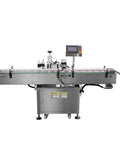 Fully Automatic Bottom Label Applicator For Cosmetic Lipstick Tubes handles cylindrical containers with a stainless steel finish.