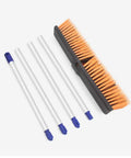 Heavy Duty 18 Inch Push Broom Long Handle Dual Bristle Gear For Concrete Garage Warehouse And Driveway Cleanup Shop Floor Workhorse Weekend Warrior Grime Getter Rig with bristles and adjustable rods.