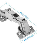 4 Pack 180 Degree Cabinet Hinges, Adjustable Mounting, Soft Close, Hydraulic Buffer, Heavy Duty Cabinet Hardware Made From Cold Rolled Steel, Rust Resistant, Easy Install, shown with dimensions