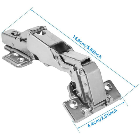 4 Pack 180 Degree Cabinet Hinges, Adjustable Mounting, Soft Close, Hydraulic Buffer, Heavy Duty Cabinet Hardware Made From Cold Rolled Steel, Rust Resistant, Easy Install, shown with dimensions