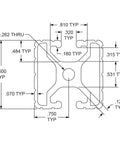 Built Tough 1.5 By 1.5 Inch Clear Anodized Aluminum Extrusion 60 Inch Long Opposite B Slotted T Slot Linear Guide Rail dimensions schematic.