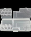Top Tier Double Pack Phone Repair Module Organizer With Multi Size Compartment Storage Case For iPhone Micro Screws Motherboard IC Chips And Small Fasteners. Clear open organizer with multiple compartments.
