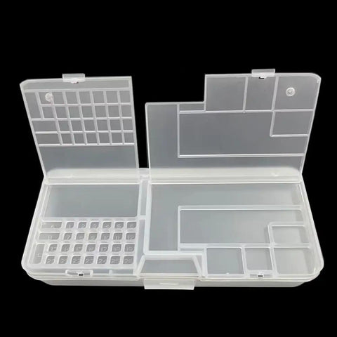 Top Tier Double Pack Phone Repair Module Organizer With Multi Size Compartment Storage Case For iPhone Micro Screws Motherboard IC Chips And Small Fasteners. Clear open organizer with multiple compartments.
