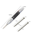 Premium Heavy Duty Automatic Center Punch Set Hella Durable Steel Marking Tools With Adjustable Spring Tension For Fast Layout Drilling Boss Workshop Essentials showing 130mm punch and two tips.