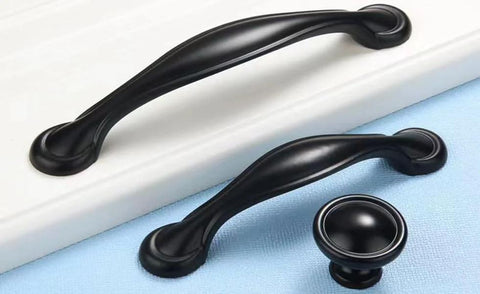 30 Pack Black Stainless Steel Cabinet Handles And Drawer Pulls For Kitchen Cabinets Cupboards And Furniture Hardware Includes 20mm And 30mm Screws Overall Length 5.51 Inches Hole Centers Three And Three Quarters Inches, handles and knob displayed on white surface