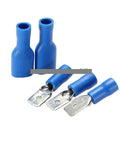 Awesome 100 Piece Kit Of Insulated Spade Crimp Connectors For 16-14 AWG Wire Cables Includes 50 Male And 50 Female Terminals Perfect For Quick Repairs And Easy Electrical Splicing Jobs To Keep Your Gear Rockin Smoothly. blue insulated spade crimp terminals for 16-14 AWG wire