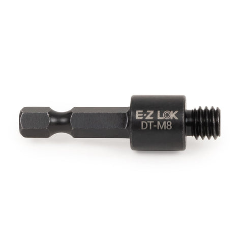 Close-up of hex shank drill bit for All-In-One Wood Threaded Inserts Installation Kit with Brass 400 M8 Knife Thread Inserts.