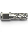Side view of HSS annular cutter with Weldon shank, 5/8 in cutting diameter, 1 in depth