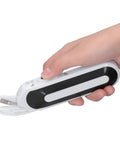 Ultra Slick Cordless Electric Scissors For Fabric Cutting And Crafting Projects Deliver Lightweight Portable Build With Razor Sharp Metal Blades Plus Dual Power Options For Hassle Free Sewing On The Go, handheld design.