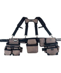 Triple Bag Tool Bag Set With Suspenders, Heavy Duty 1680D Poly, Tan And Black, LoadBear Stretch Suspension, Infinity Belt Fits Up To 52 Inch