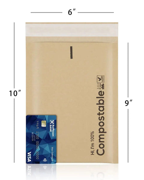 6x10 100 Percent Biodegradable Bubble Mailers 25 Count Kraft Brown Compostable Padded Envelopes Self Seal Pouches Eco Friendly Packaging