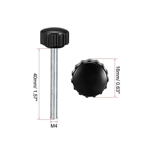 2 Pack M4 X 40mm Knurled Thumb Screws Zinc Plated Carbon Steel Clamping Knobs With Heavy Duty Grip Lock It Down Tight For Shop Rigs And Weekend Build Projects, black color with dimensions shown.