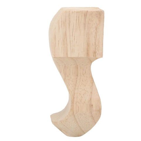 Side view of a hand carved solid wood furniture leg from set of 4 for coffee table sofa and TV cabinet, rubber wood natural grain finish.