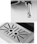 Close-up of Semi Automatic Espresso Machine With Milk Frother For Home Barista Level Brews, 304 stainless brew head and drip tray.