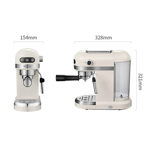 Straight Up Smooth 15 Bar Semi Automatic Espresso Machine With Fast Heat Extraction And Adjustable Milk Frother For Silky Daily Cappuccinos And Creamy Lattes At Home side view with size dimensions