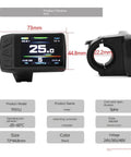 Super Handy Waterproof Joint Colorful LCD Intelligent Ebike Display Meter front and side view with dimensions