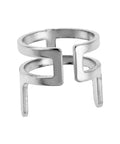 Silver geometric design ring with cutouts, modern style ring made of hypoallergenic metal for everyday wear.